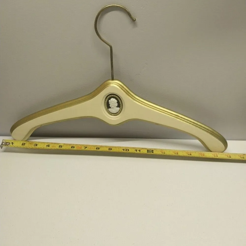 Vintage Wood Cameo Clothes Hanger Hollywood Regency Cream Gold Decorative Closet